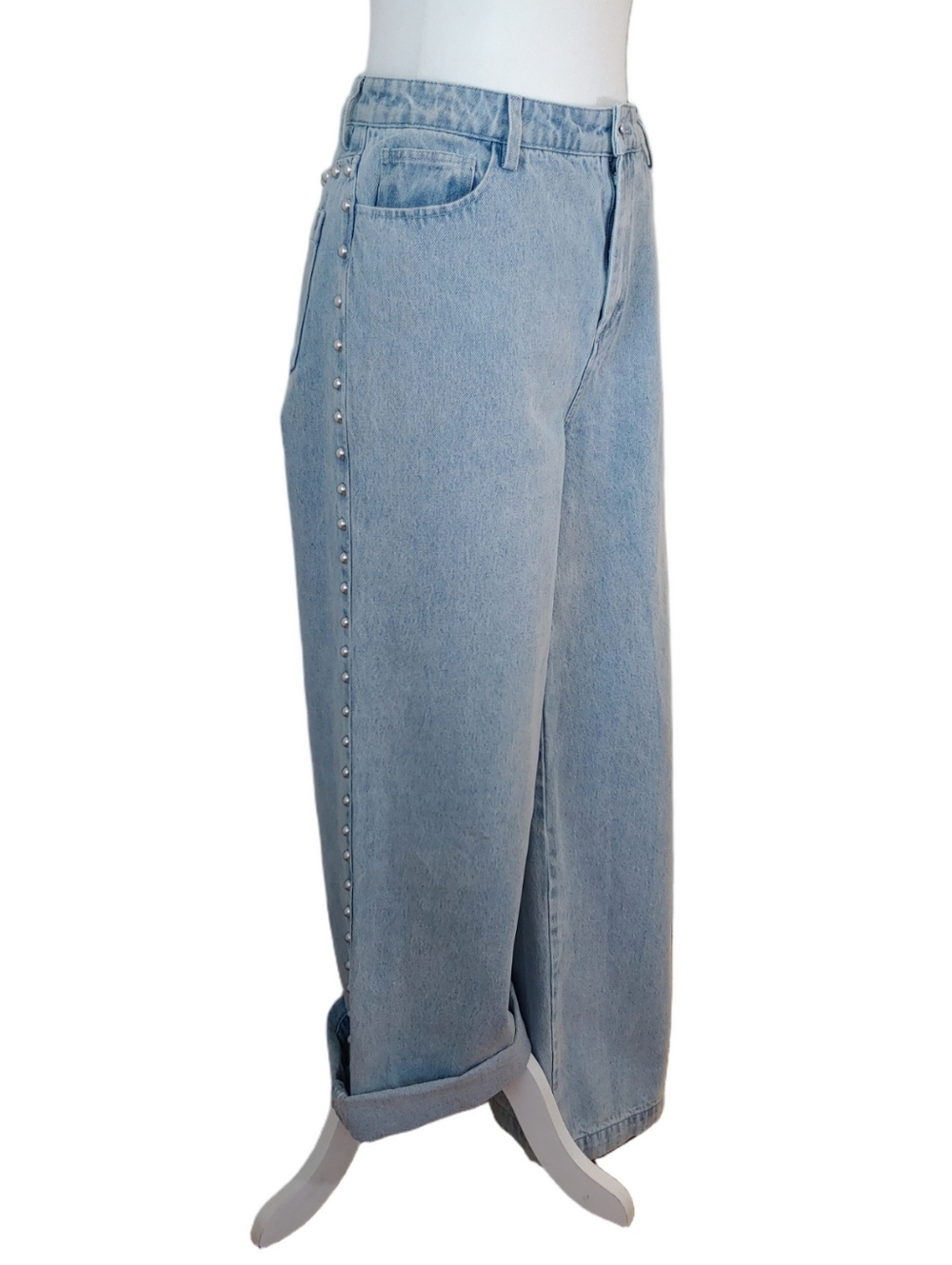 House of Harlow 1960 Light Wash Studded Wide Leg Jeans Women's 6 - Picture 12 of 16